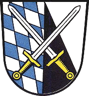 Die schrg geteilte hintere Schildhlfte entstammt dem Wappen der Grafen von Abensberg. Ihre Falben waren Schwarz und Silber.